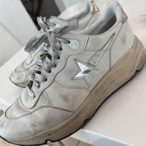 Golden Goose Shoes - Golden Goose White and Silver Star Sneakers